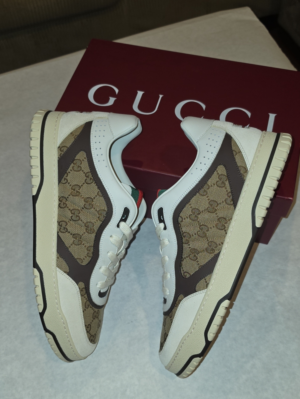 Gucci Beige Brown White GG Monogram Sneakers